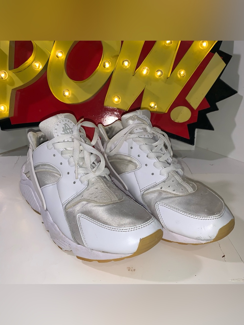 Nike Air Huarache Pure Platinum Sneakers white Men’s Size 12 Used No Box -tear*
